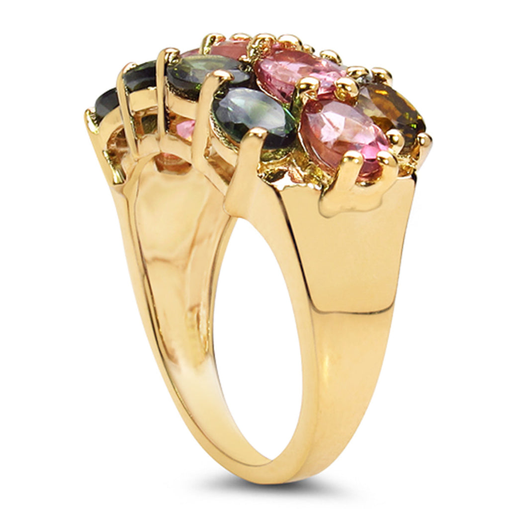 Multicolor Tourmaline Ring 4.52 Carats Gold Plated Silver