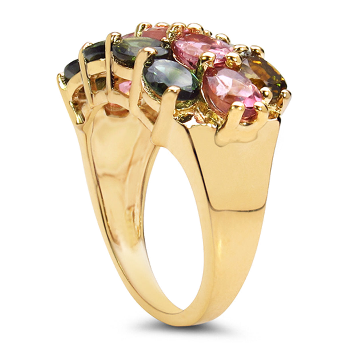 Multicolor Tourmaline Ring 4.52 Carats Gold Plated Silver