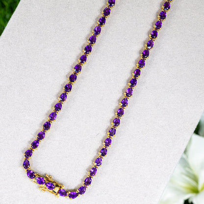 Natural Amethyst Double Drop Necklace 32 Carats 24K Yellow Gold Plated Silver