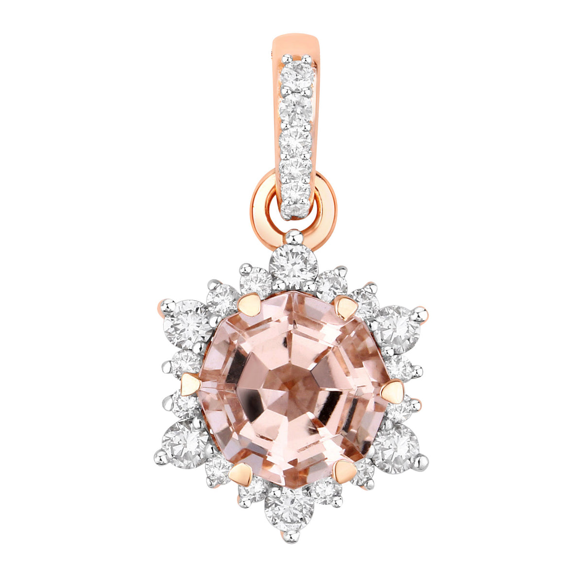 Morganite Pendant With Diamonds 1.04 Carats 14K Rose Gold