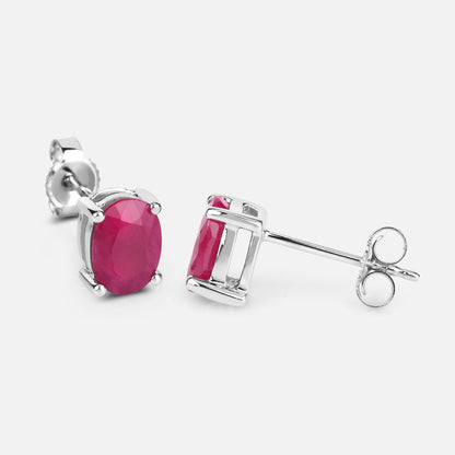 Ruby Stud Earrings 1.68 Carats 10K White Gold