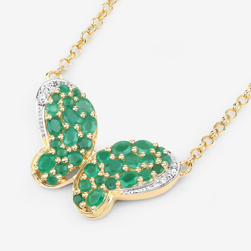 Emerald Butterfly Pendant With White Zircon 2.72 Carats Sterling Silver