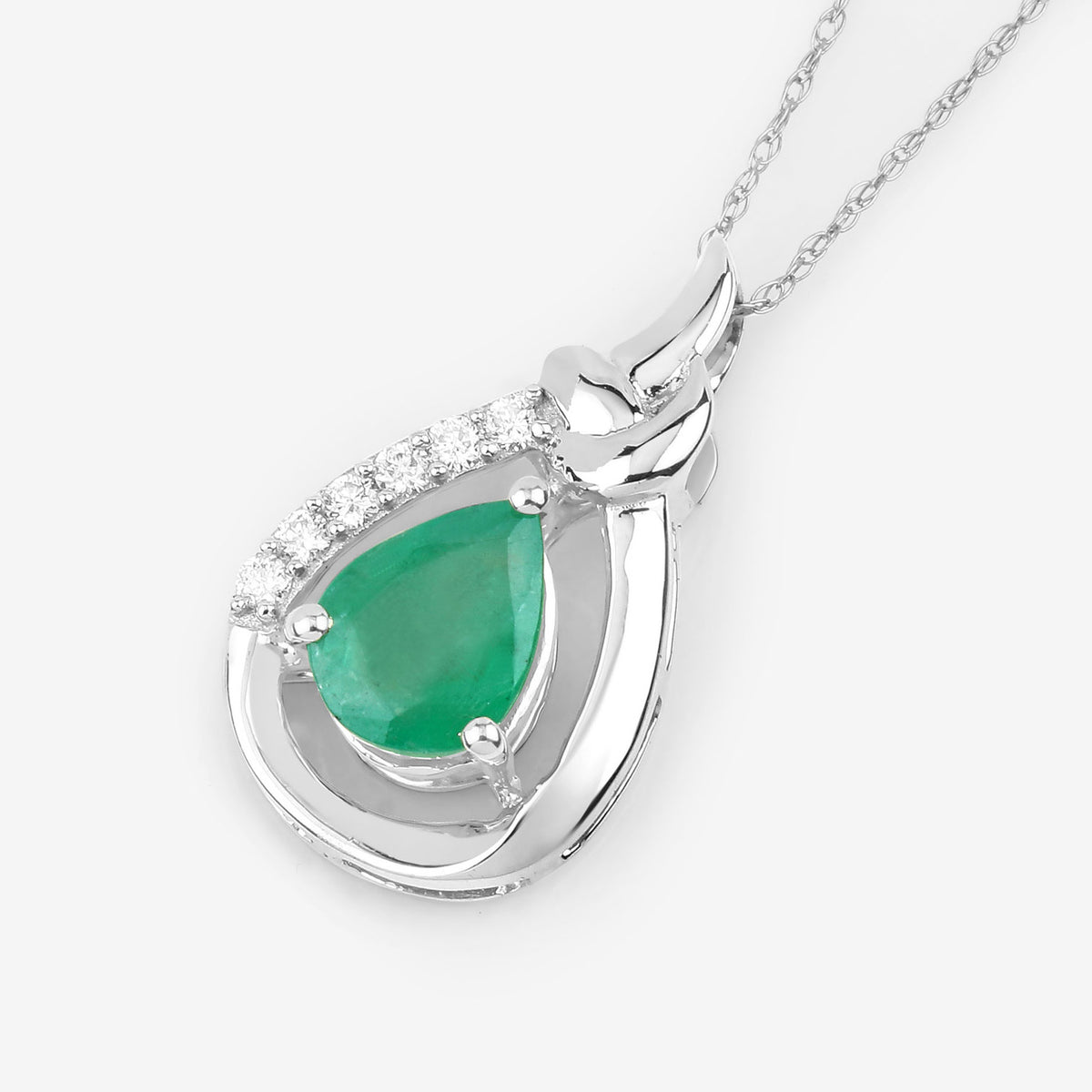 Zambian Emerald Pendant With Diamonds 1.14 Carats 10K White Gold