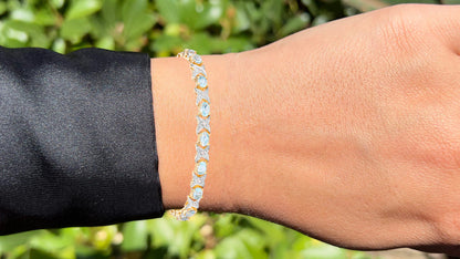 Aquamarine Bracelet White Diamonds 6.5 Carats 14K Gold Plated Silver
