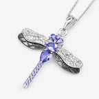 Tanzanite Dragonfly Pendant With White Zircon 1.9 Carats Sterling Silver