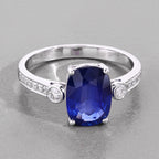 Blue Sapphire Ring With Diamonds 2.66 Carats 18K White Gold