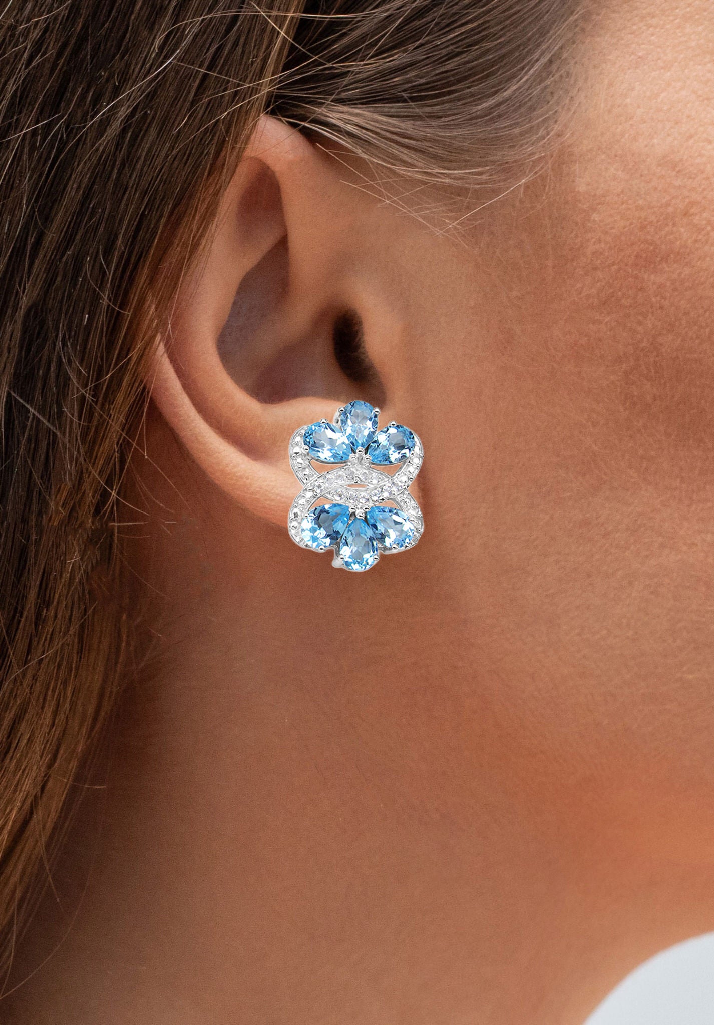 Blue Topaz Earrings 10.2 Carats Rhodium Plated Silver