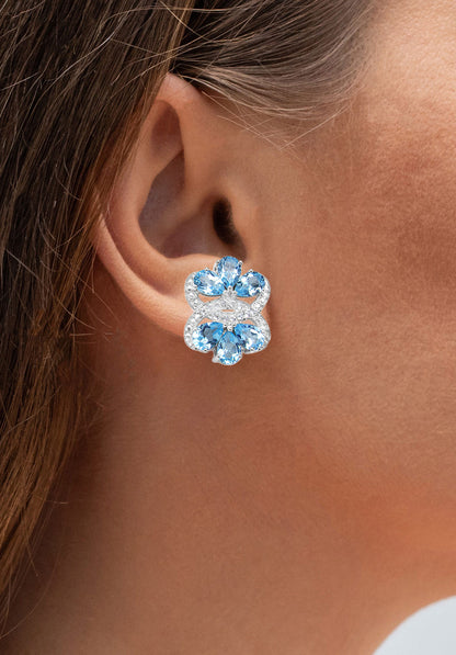 Blue Topaz Earrings 10.2 Carats Rhodium Plated Silver