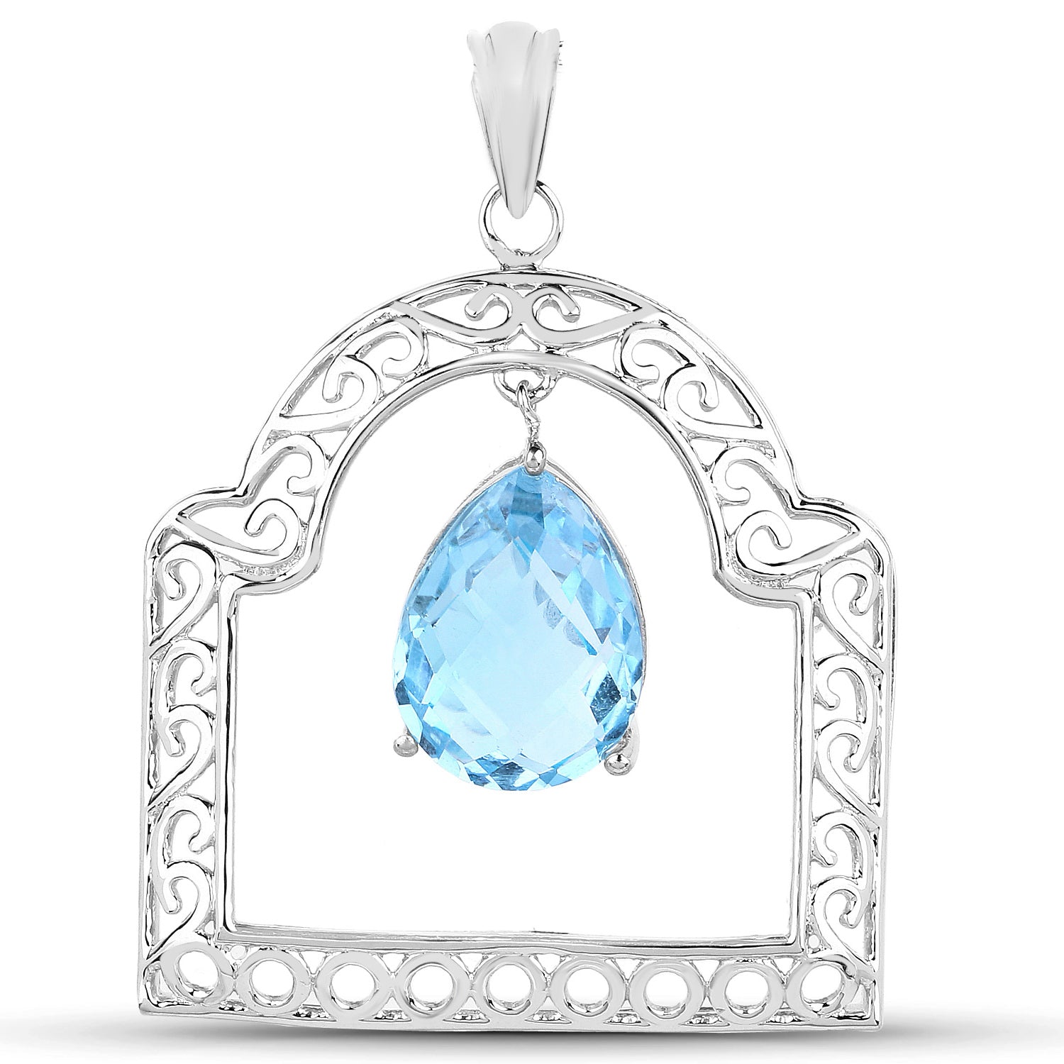 Swiss Blue Topaz Pendant 10.4 Carats Sterling Silver