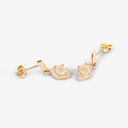 Natural Ethiopian Opal Earrings With Diamonds 0.54 Carats 14K Yellow Gold