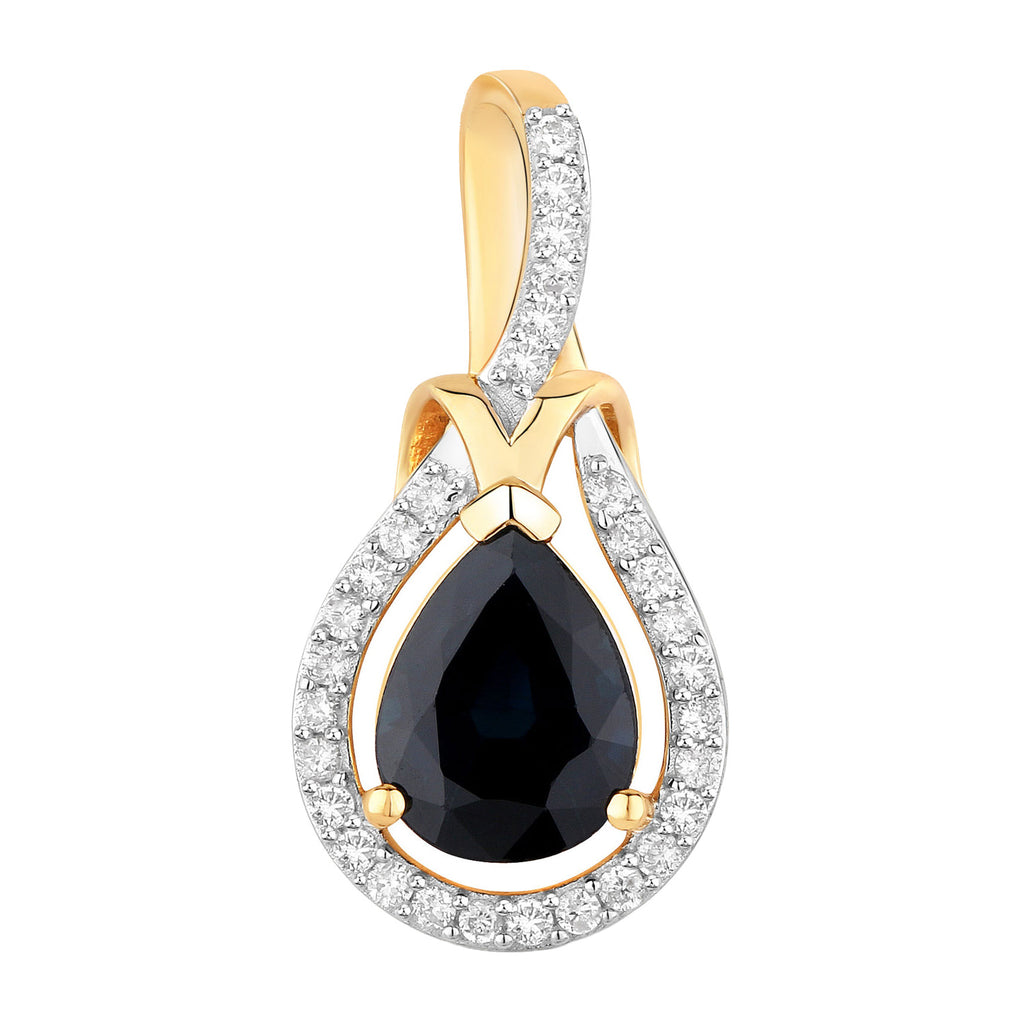 Blue Sapphire Knot Pendant With Diamonds 1.44 Carats 14K Yellow Gold