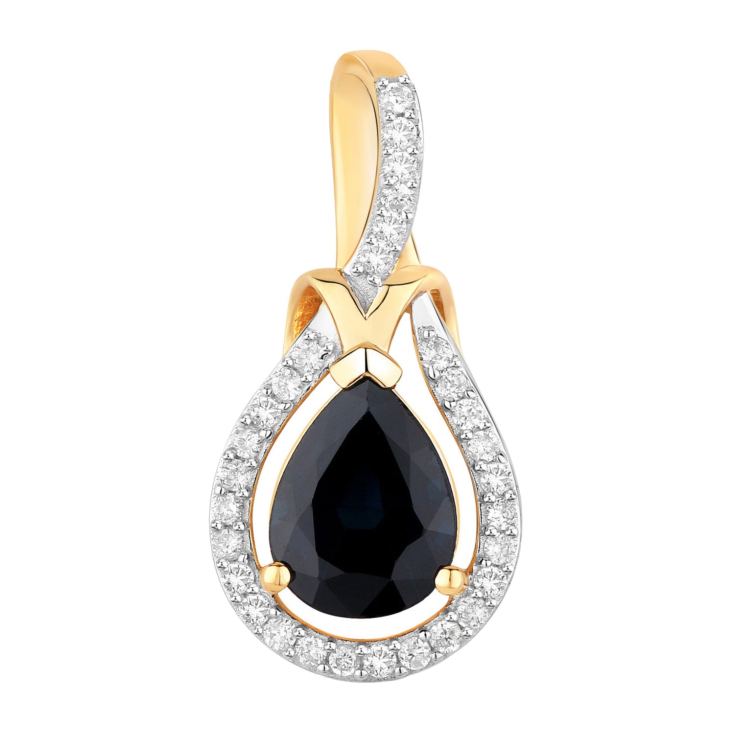 Blue Sapphire Knot Pendant With Diamonds 1.44 Carats 14K Yellow Gold