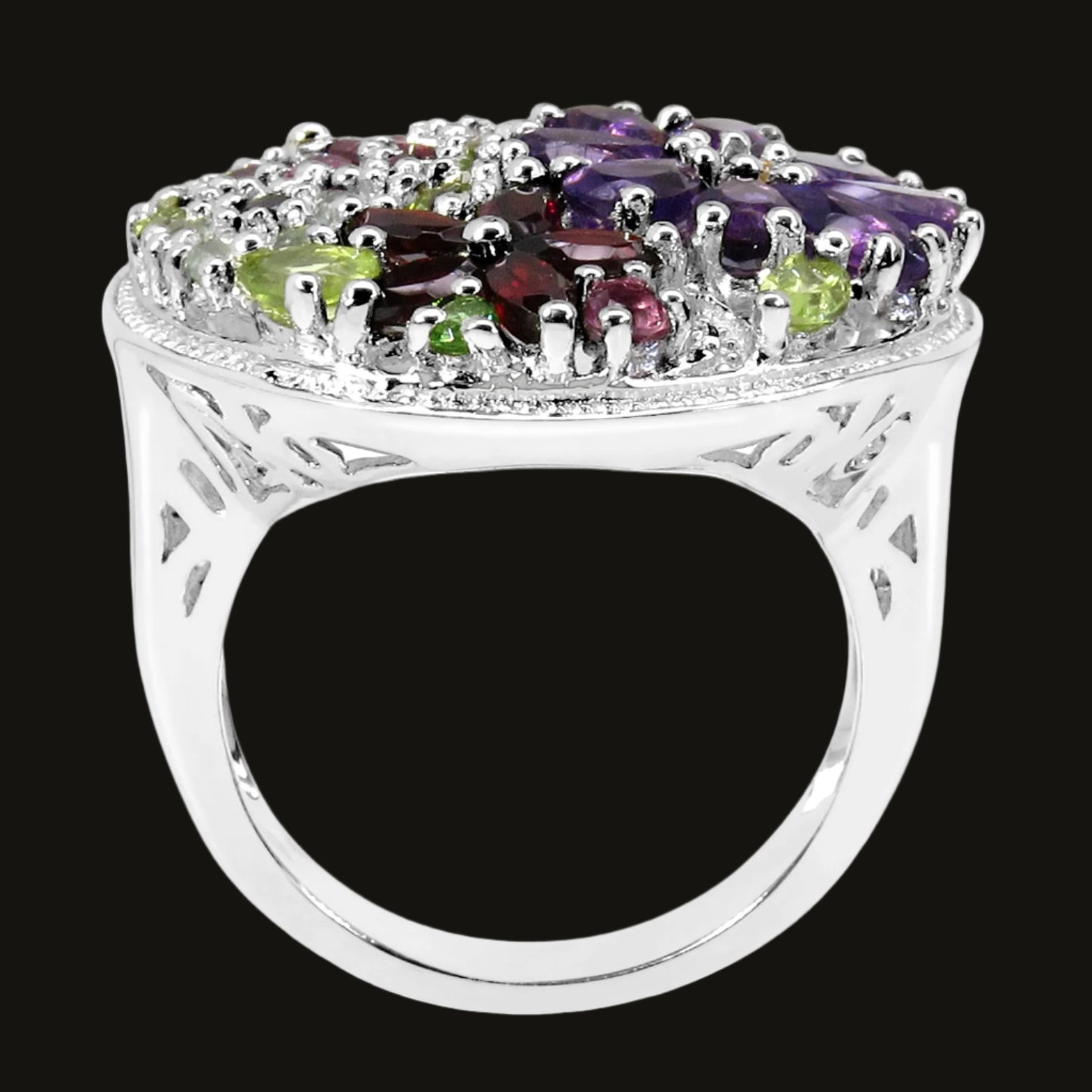 Multicolor Gemstones Flower Ring 4 Carats Sterling Silver