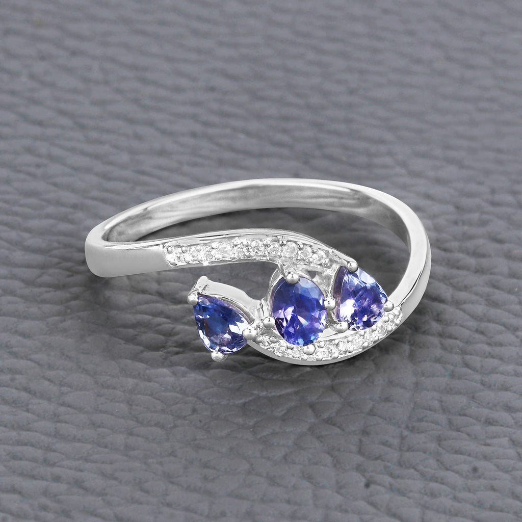 Tanzanite Ring With Diamonds 0.46 Carats 14K White Gold