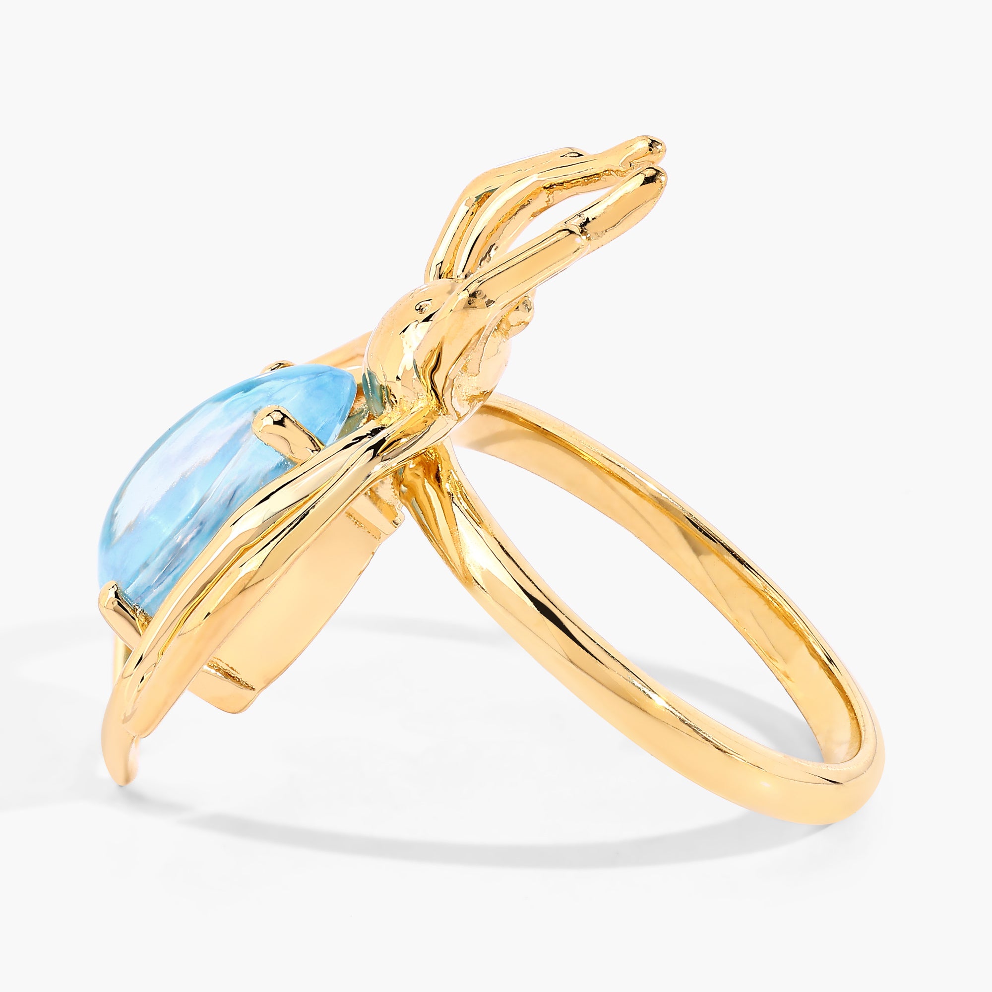 Blue Topaz Spider Ring 4.48 Carats Gold Plated Silver