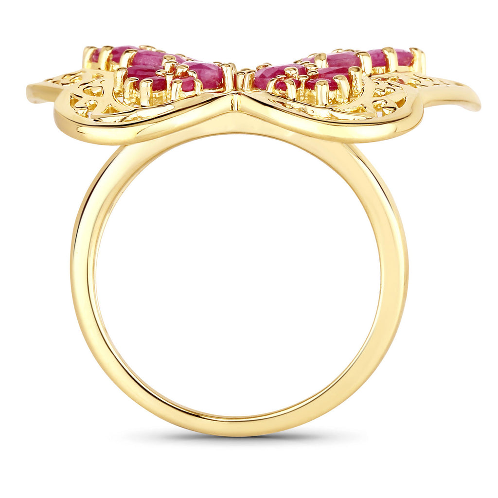 Ruby Butterfly Ring 2.98 Carats Gold Plated Silver