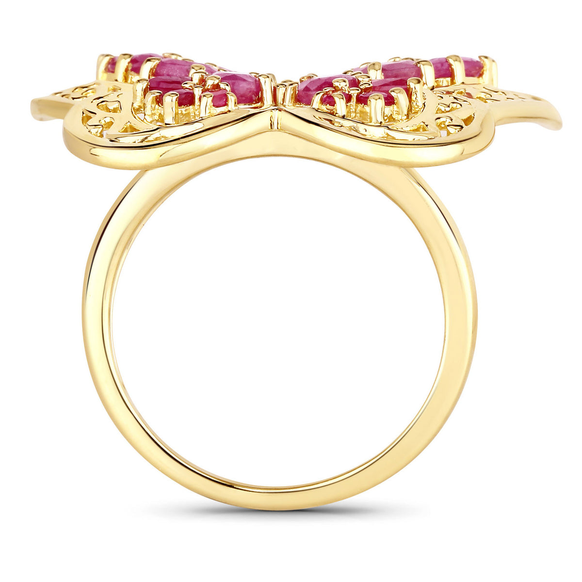 Ruby Butterfly Ring 2.98 Carats Gold Plated Silver