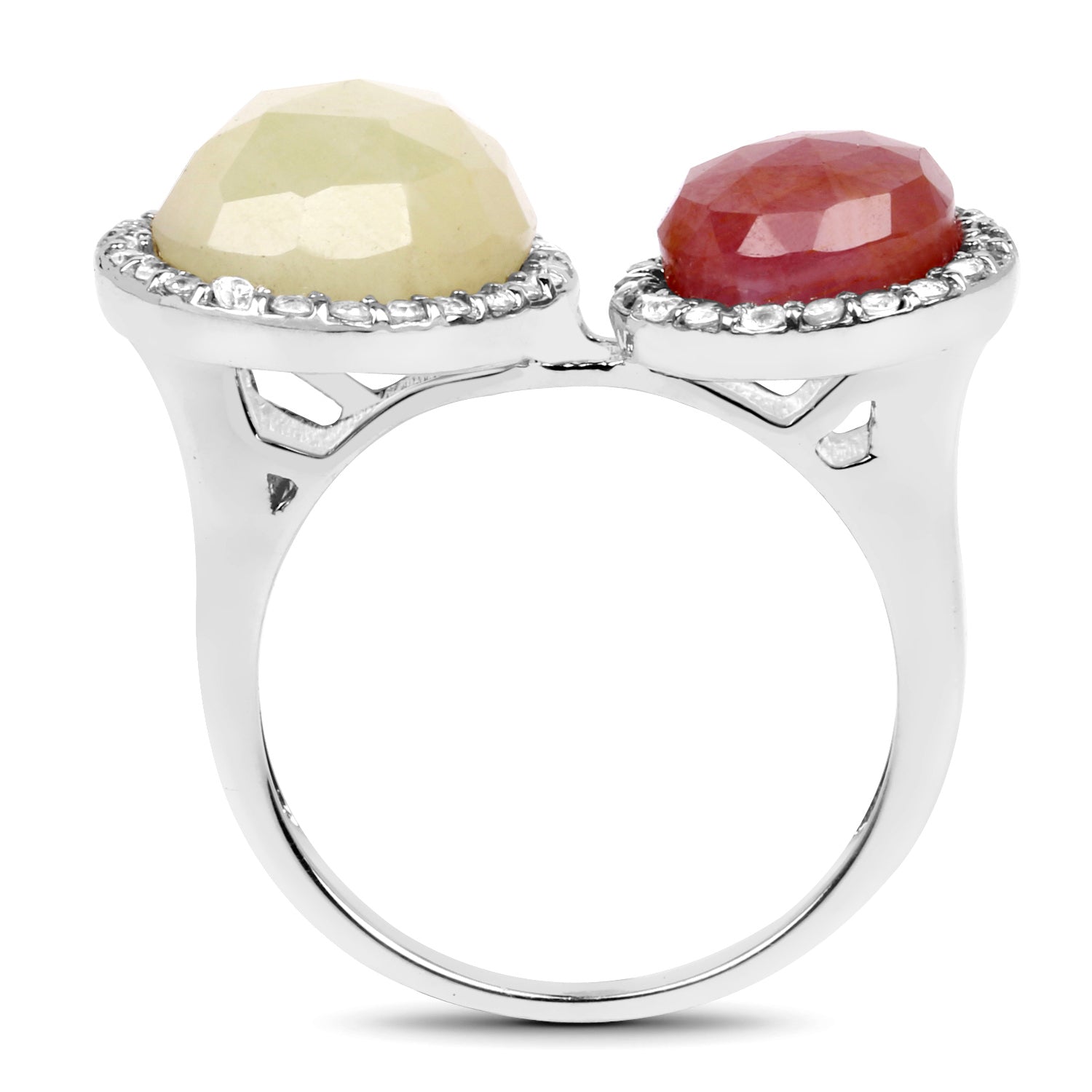 White Sapphire Ring With Pink Sapphire 8.8 Carats Sterling Silver