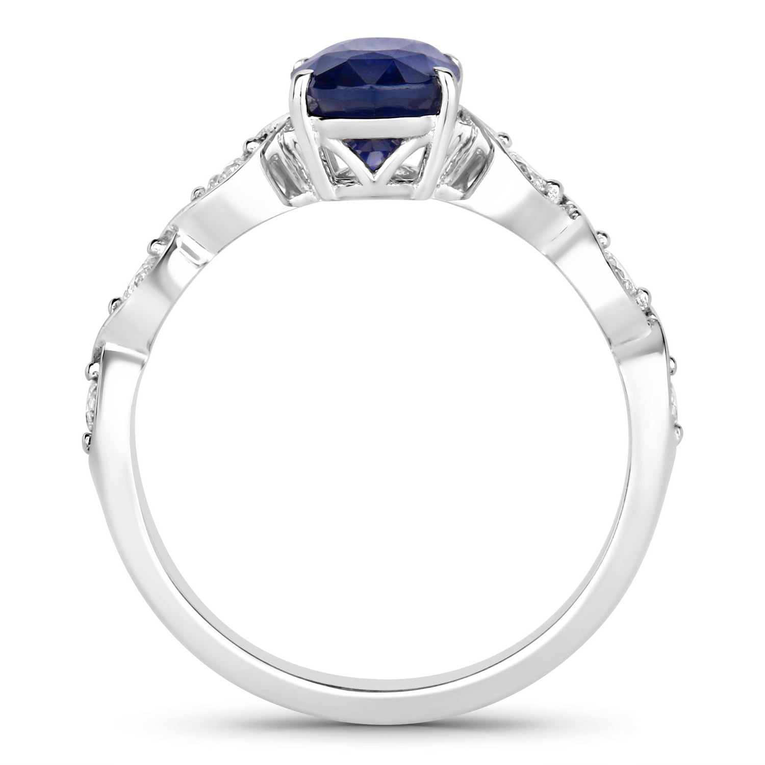 Blue Sapphire Ring With Diamonds 2.54 Carats 18K White Gold