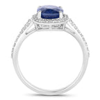 Blue Sapphire Ring With Diamonds 3.48 Carats 18K White Gold
