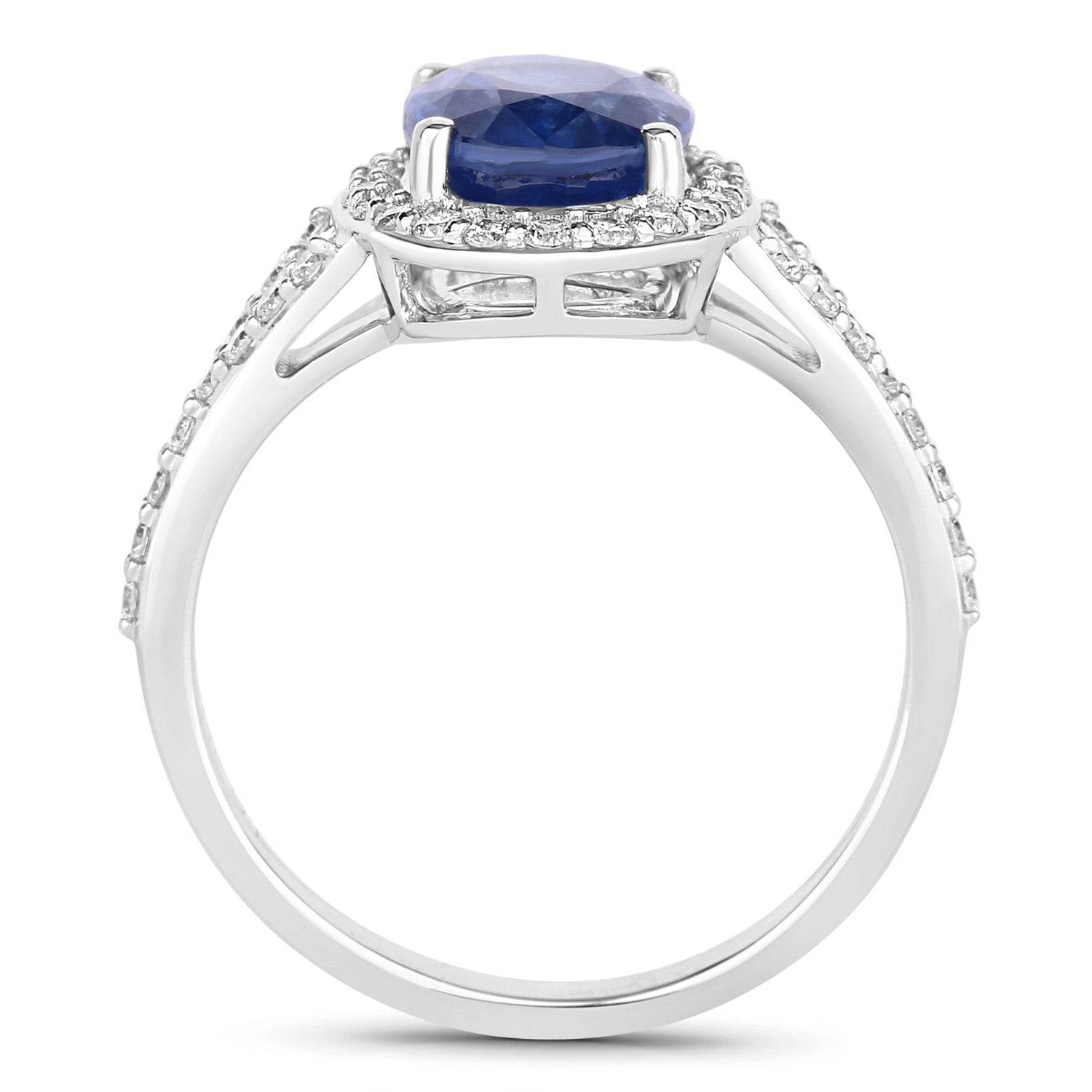 Blue Sapphire Ring With Diamonds 3.48 Carats 18K White Gold