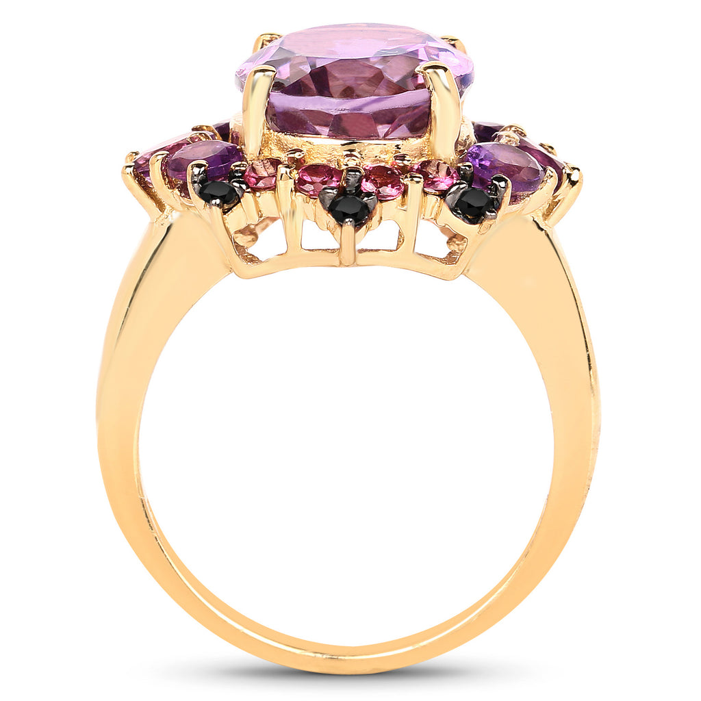 Amethyst Ring With Rhodolite Garnet 5.18 Carats Gold Plated Silver