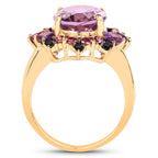 Amethyst Ring With Rhodolite Garnet 5.18 Carats Gold Plated Silver