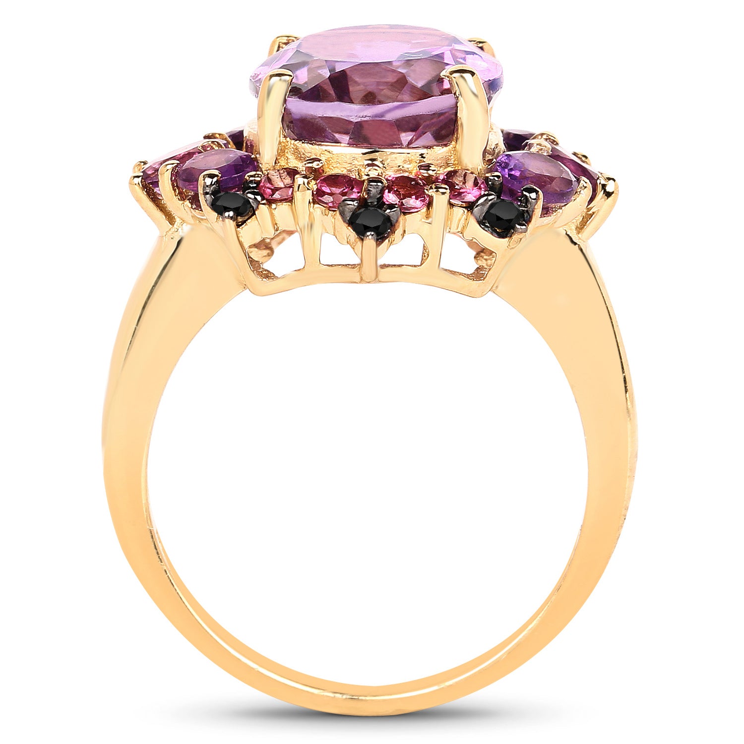 Amethyst Ring With Rhodolite Garnet 5.18 Carats Gold Plated Silver