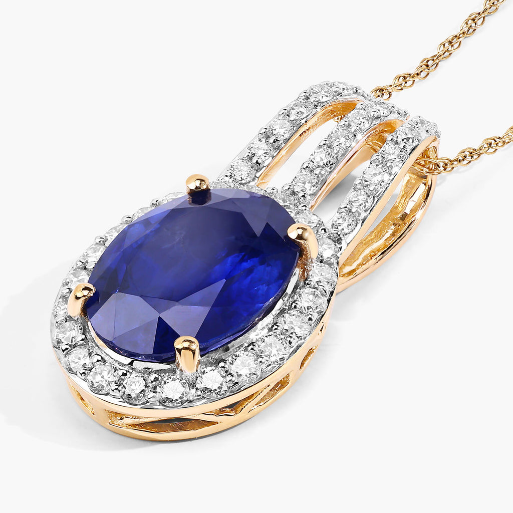 Blue Sapphire Pendant With Diamonds 4.02 Carats 18K Yellow Gold