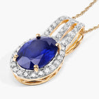 Blue Sapphire Pendant With Diamonds 4.02 Carats 18K Yellow Gold