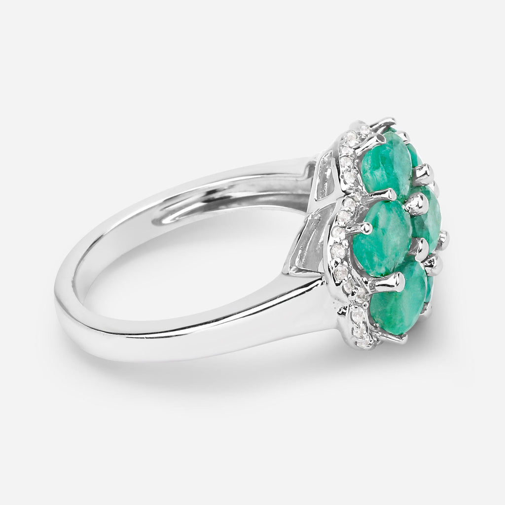 Zambian Emerald Ring With White Zircon 3.3 Carats Sterling Silver