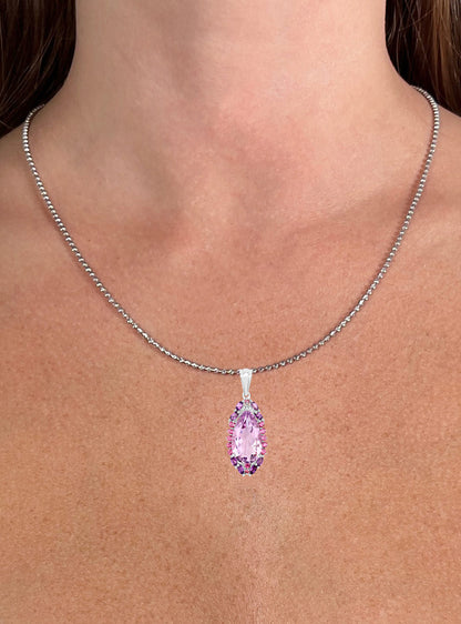 Tropical Pendant Necklace Pink Amethyst Rhodolite Garnet 5.63 Carats