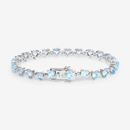 Blue Topaz Tennis Bracelet White Diamonds 11.6 Carats Silver