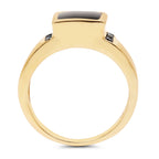 Black Onyx Ring With Black Diamonds 2.12 Carats Gold Plated Silver