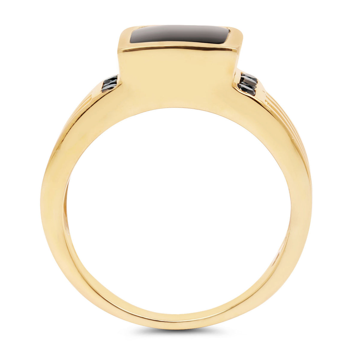 Black Onyx Ring With Black Diamonds 2.12 Carats Gold Plated Silver