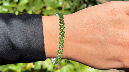 Natural Peridot Tennis Bracelet Oval Cut 19.4 Carats 18K White Gold Plated