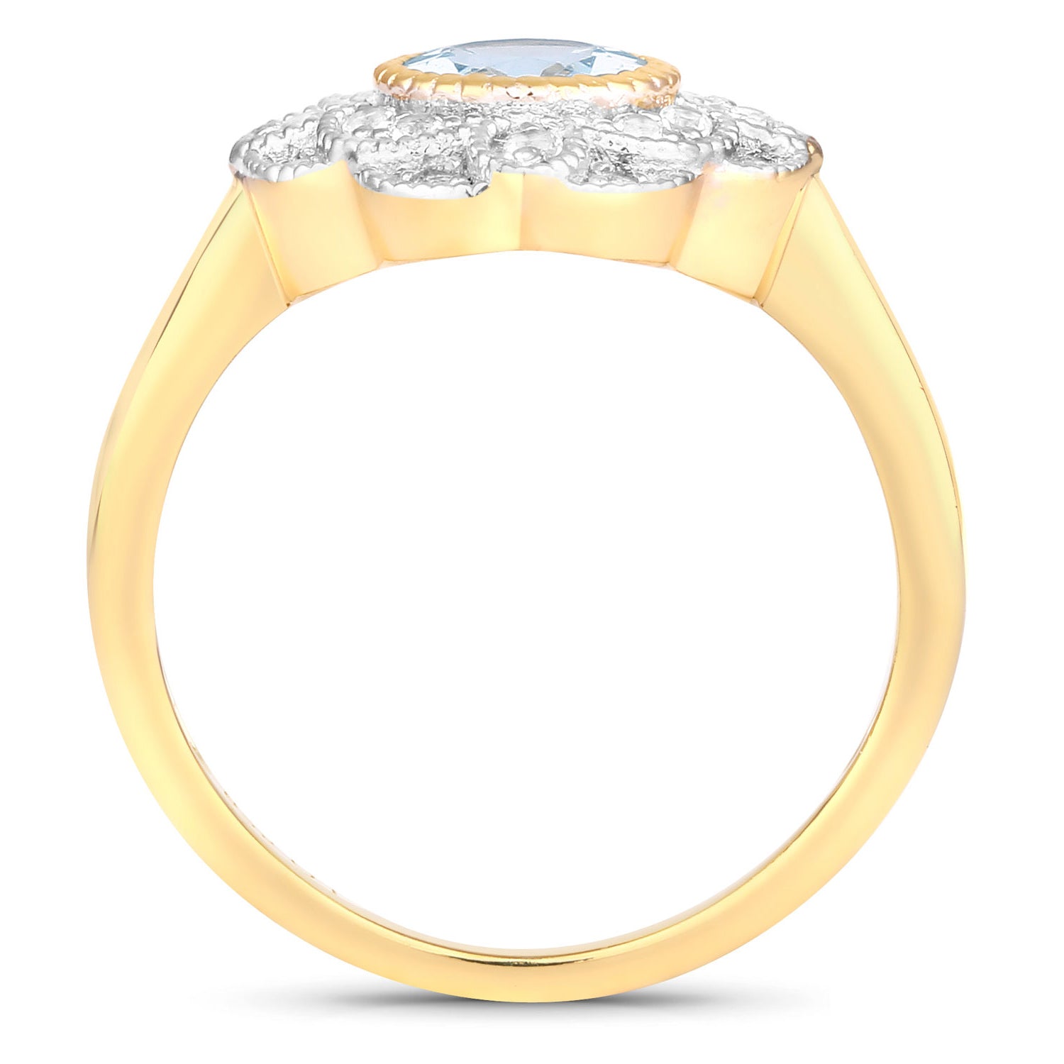 Aquamarine Ring With White Zircon 0.94 Carats Gold Plated Silver