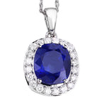 Blue Sapphire Pendant With Diamonds 2.96 Carats 18K White Gold