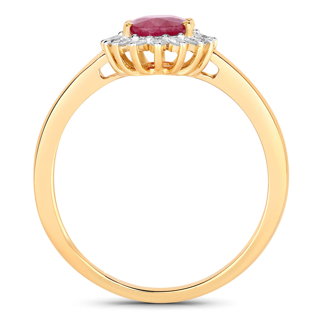 Ruby Ring With Diamonds 0.98 Carats 10K Yellow Gold