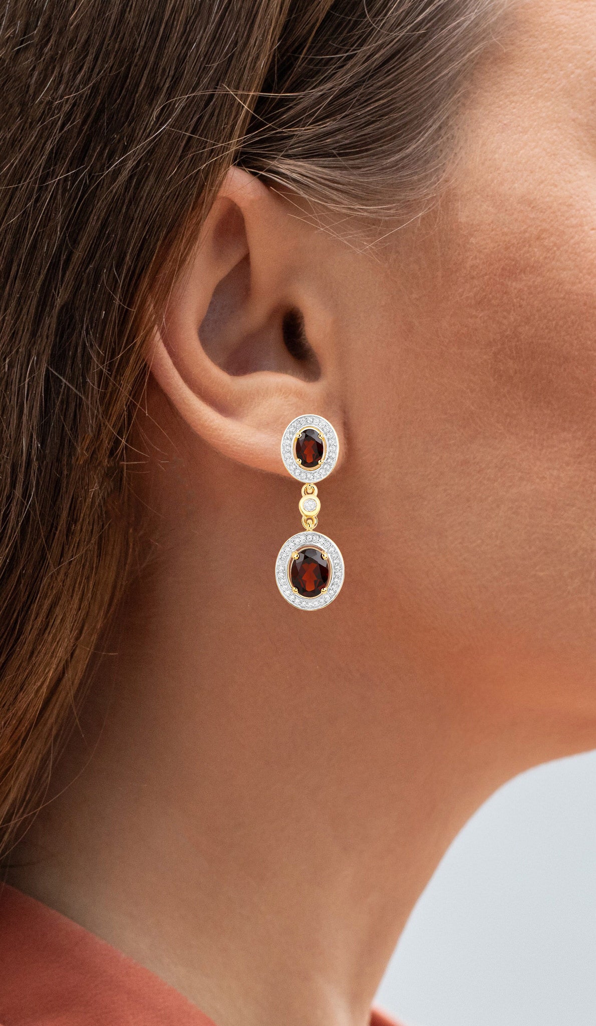 Garnet Earrings With White Topaz 6.32 Carats Gold Plated Silver