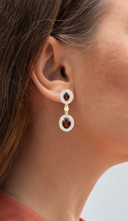 Garnet Earrings With White Topaz 6.32 Carats Gold Plated Silver