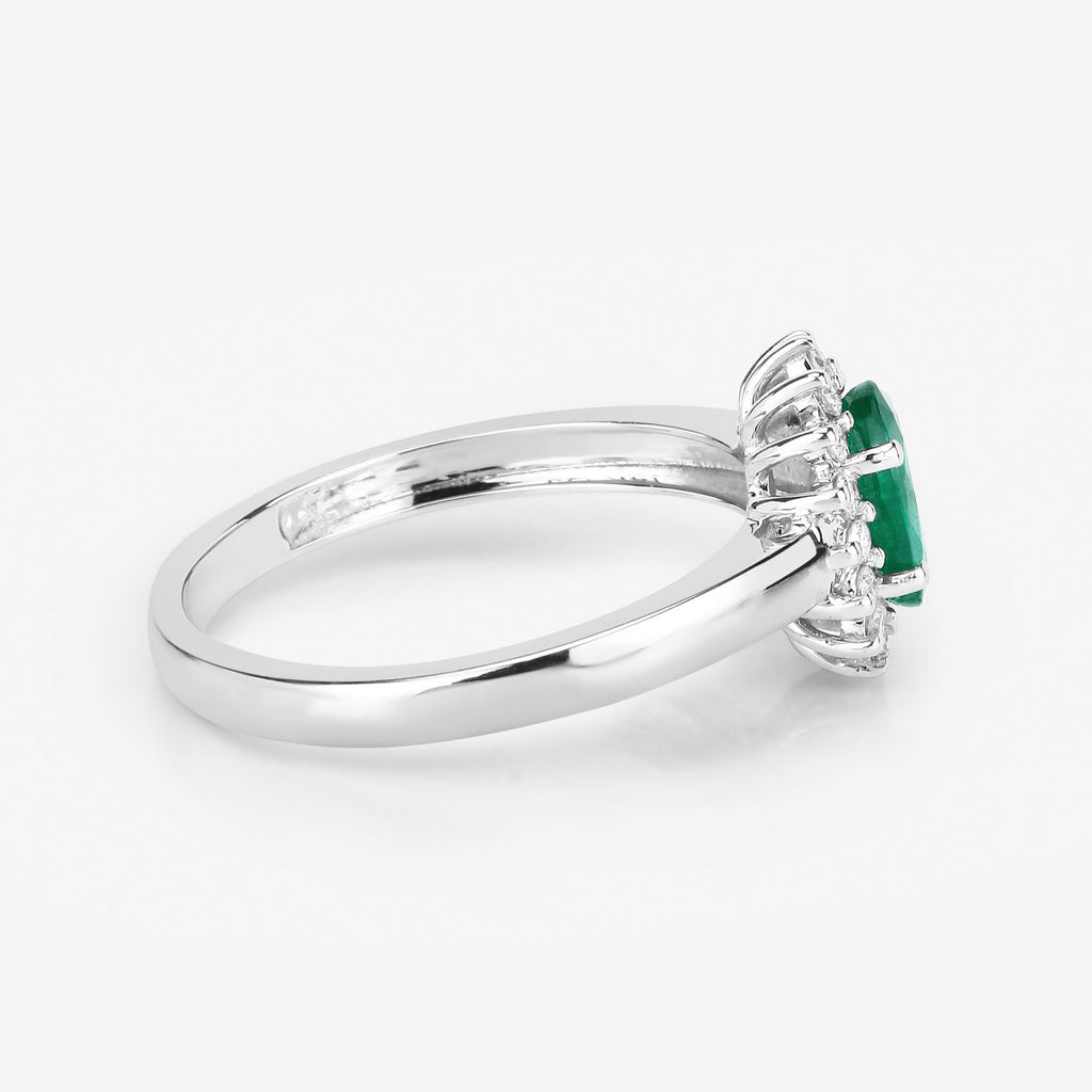Zambian Emerald Ring With Diamonds 0.82 Carats 14K White Gold