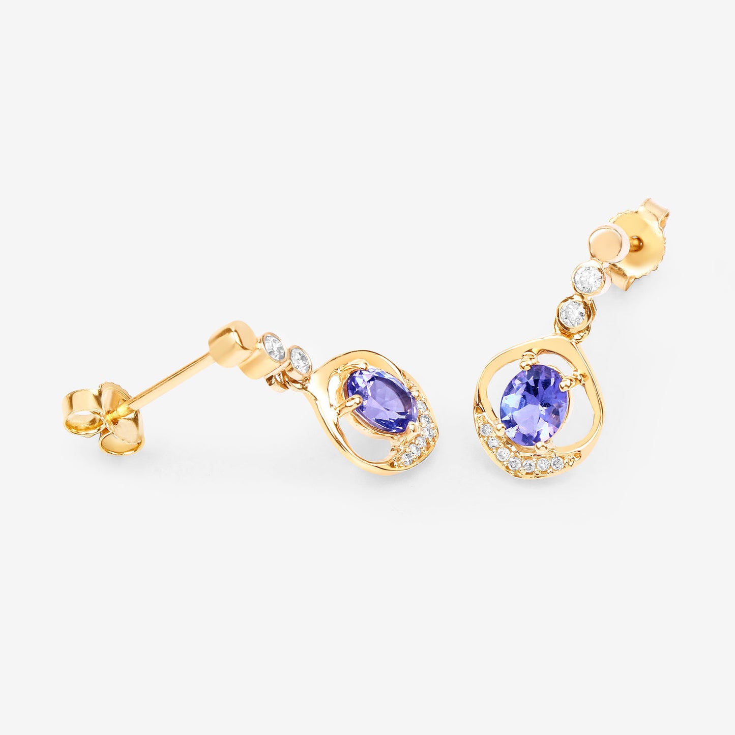 Natural Tanzanite Earrings With Diamonds 0.72 Carats 14K Yellow Gold