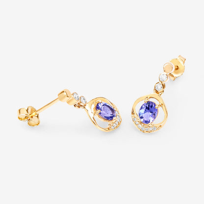 Natural Tanzanite Earrings With Diamonds 0.72 Carats 14K Yellow Gold