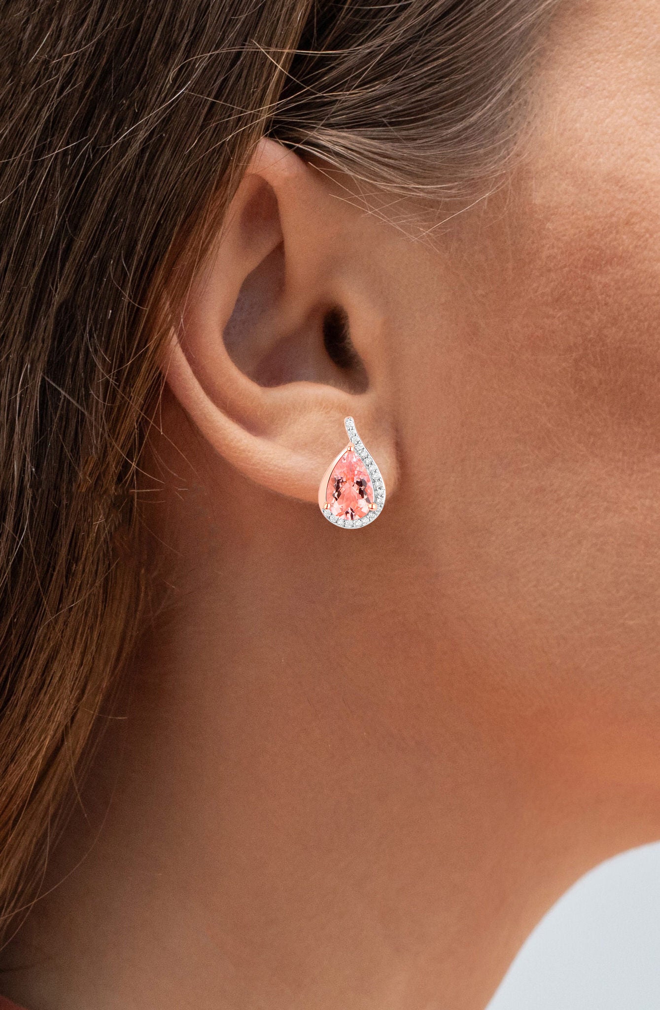 Morganite Earrings Diamonds 2.42 Carats 14K Rose Gold