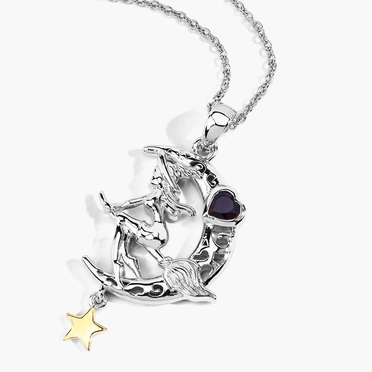 Garnet Flying Witch Pendant 0.3 Carats Sterling Silver