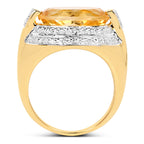 Citrine Ring With Diamonds 5.03 Carats Gold Plated Silver
