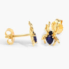Blue Sapphire Stud Earrings With Black Spinel 0.34 Carats Gold Plated Silver