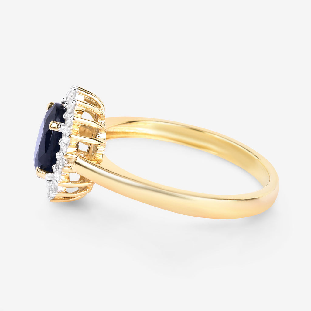 Blue Sapphire Ring With Diamonds 1.7 Carats 14K Yellow Gold