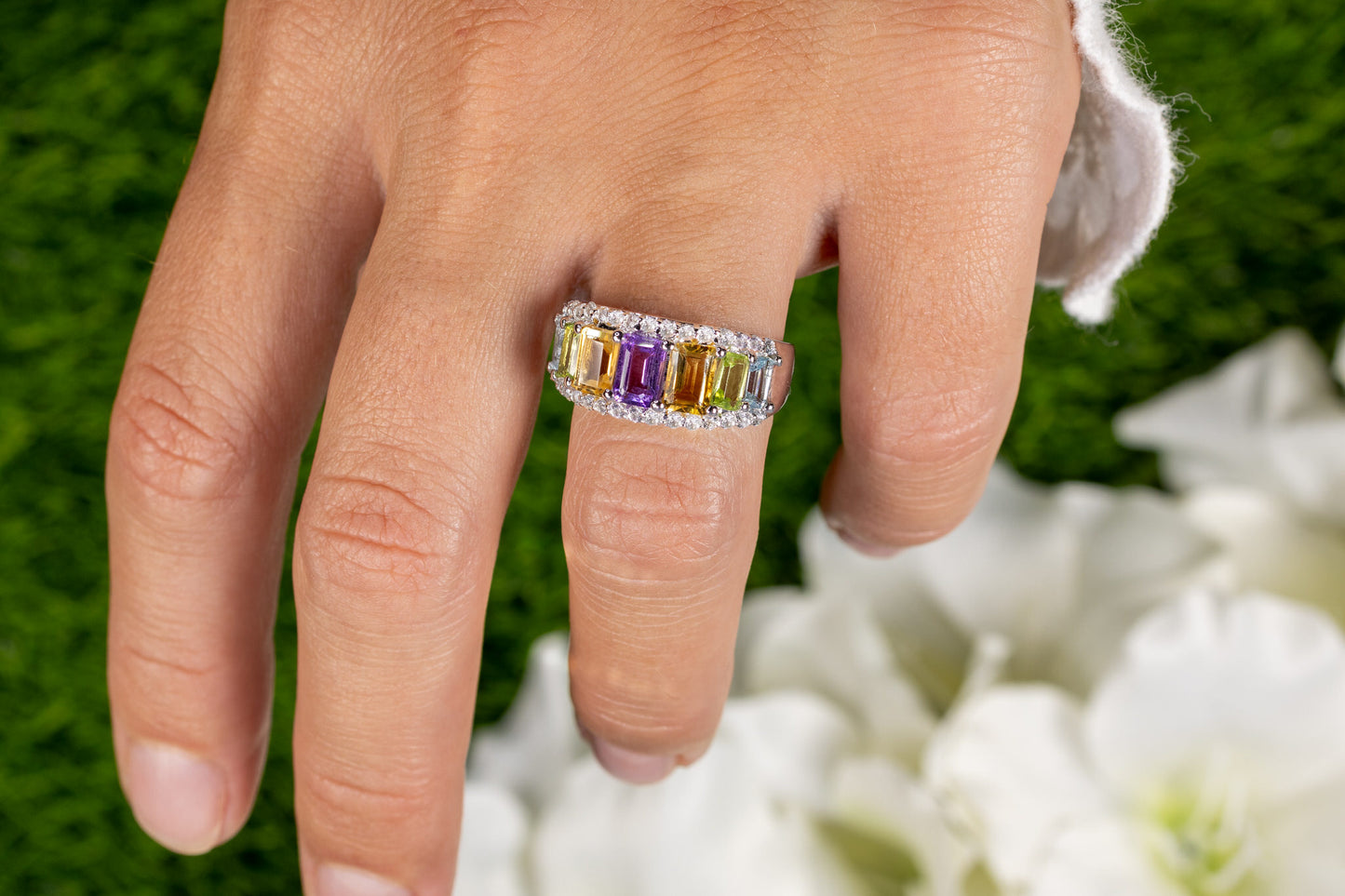 Multicolored Gemstones Ring Amethyst Citrine Peridot Topaz 3.6 Carats Silver